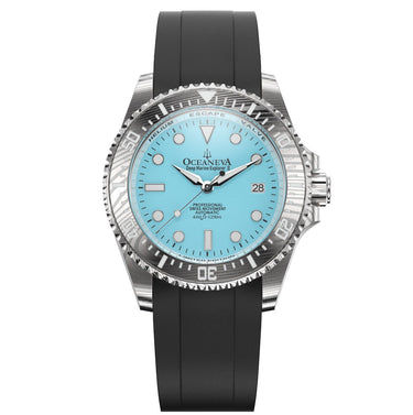 Oceaneva Mens Deep Marine Explorer II Sky Blue Dial Damascus Steel Watch